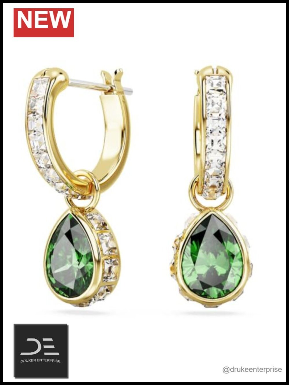 Swarovski Crystal Green Drop Earrings Gold Tone Post